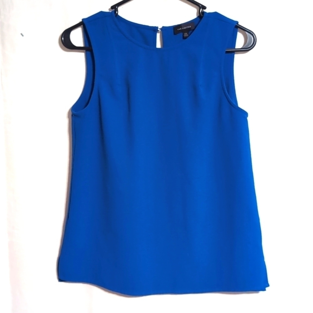 The Limited Bright Blue Sleeveless Blouse Pearl Keyhole Back Size Extra Small